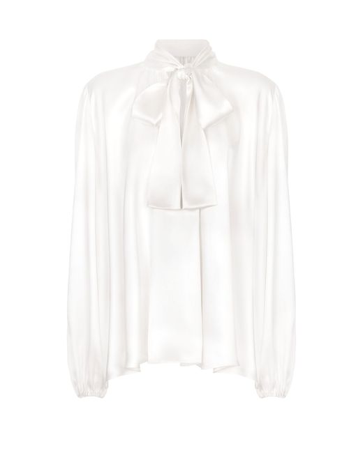 Dolce & Gabbana White Seidenbluse mit Schluppenbändern