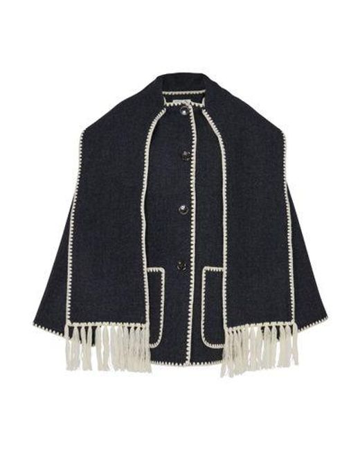 Totême  Blue Wool Jacket With Embroidered Scarf