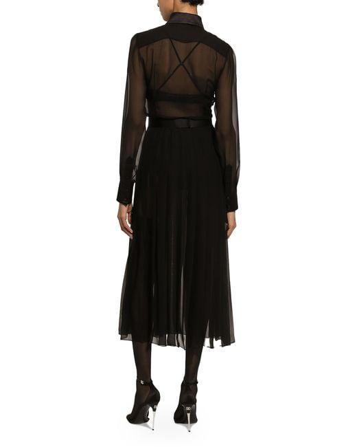 Dolce & Gabbana Black Wadenlanges Hemdkleid aus Chiffon