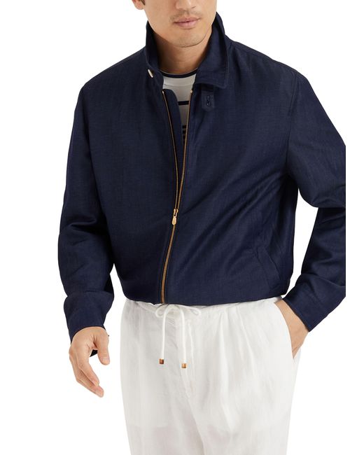 Brunello Cucinelli Blue Serge Wool And Linen Jacket for men