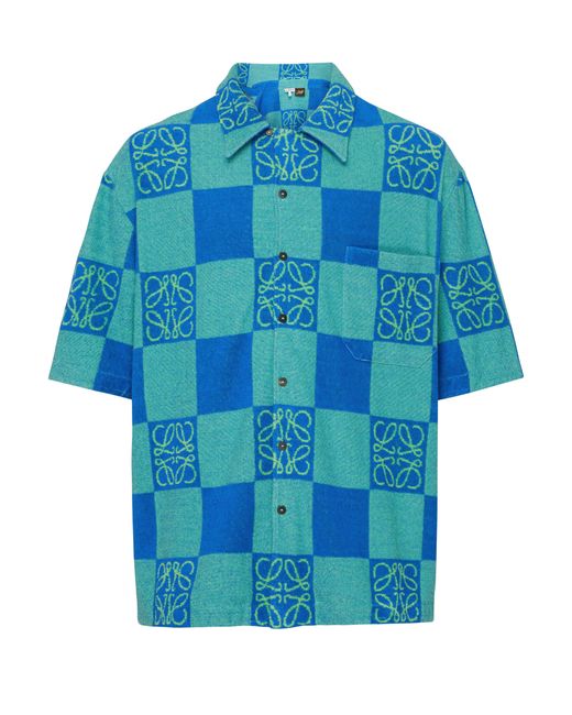 Loewe Blue Anagram Short-Sleeve Check Shirt for men