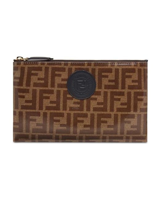 fendi brown leather pouch