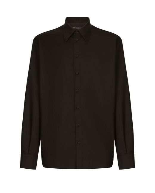 Dolce & Gabbana Black Wool And Silk Shirt With Logo Plate