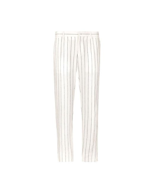 Dolce & Gabbana White Pinstriped Linen Trousers for men
