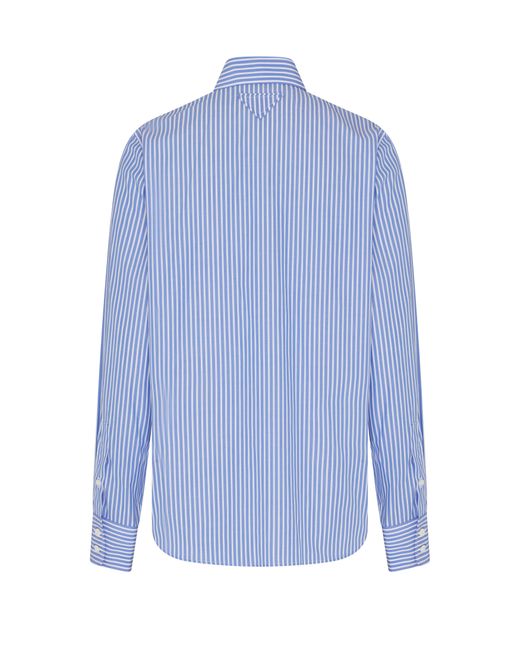 Prada Blue Hemd Mit Stickerei Und Perlmuttknöpfen
