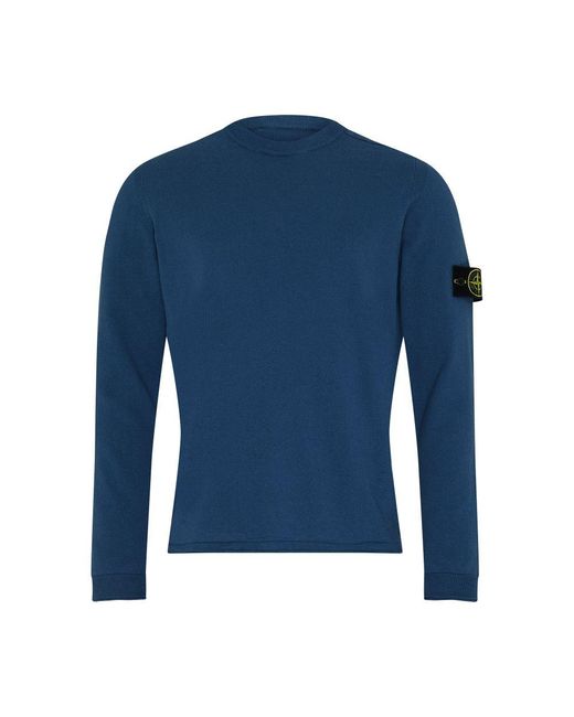Stone Island Blue Round Neck Sweater With Logo Patch for men