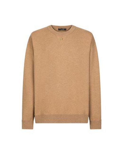 Dolce & Gabbana Natural Cashmere Round-Neck Sweater for men