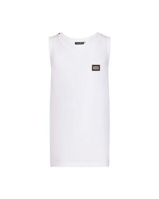Dolce & Gabbana White Jersey Tank Top With Logo Plaque for men