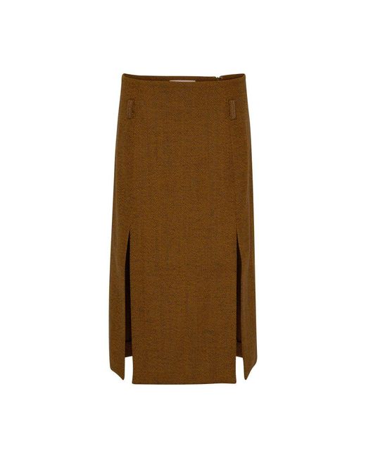 Victoria Beckham Brown Double Layer Split Skirt