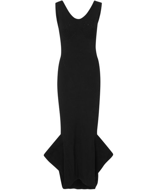 MARINE SERRE Black Rib Knit Flared Dress