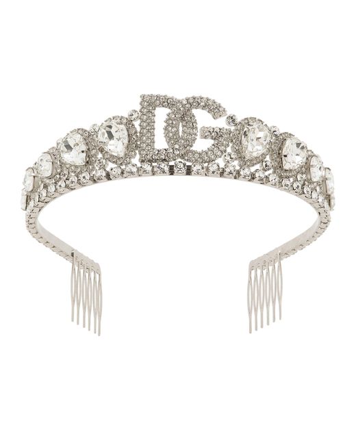 Dolce & Gabbana Metallic Diadem With Crystal Embellishment And Dg Logo