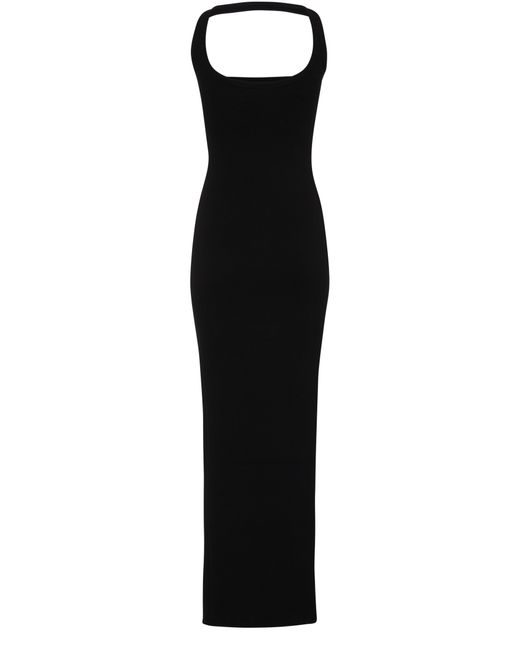 Courreges Black Langes Kleid aus Rippstrick Hyperbole 90's
