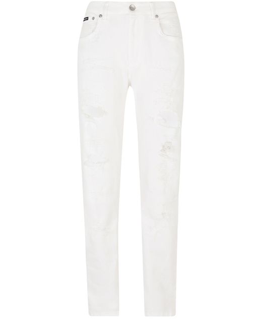 Dolce & Gabbana White Boyfriend Jeans With Rips