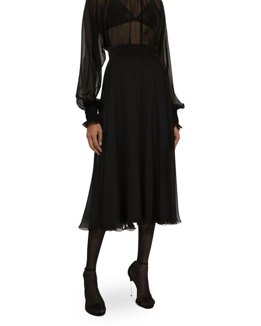 Dolce & Gabbana Black Chiffon Calf-Length Circle Skirt