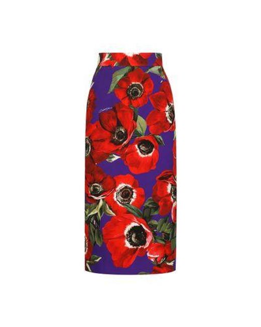 Dolce & Gabbana Red Charmeuse Calf-Length Skirt