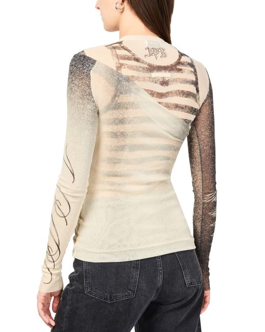 Jean Paul Gaultier Natural Double Layer Printed Mesh Long Sleeves Top