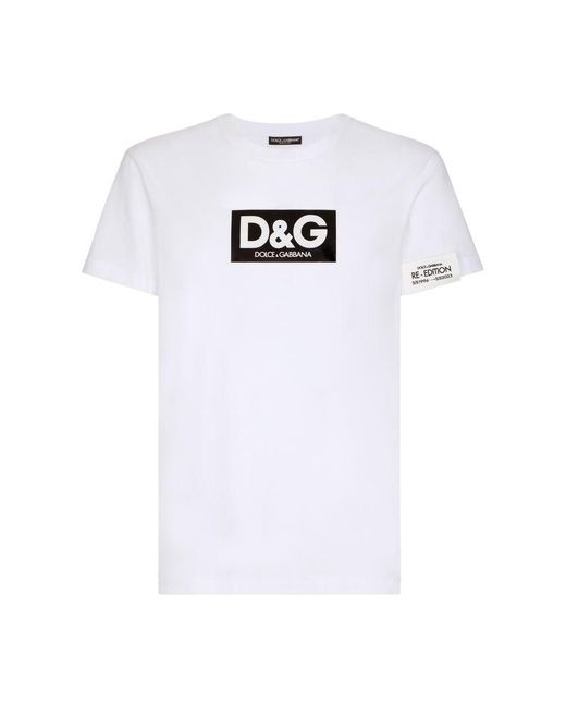 Dolce & Gabbana White Cotton Round-Neck T-Shirt With Patch for men