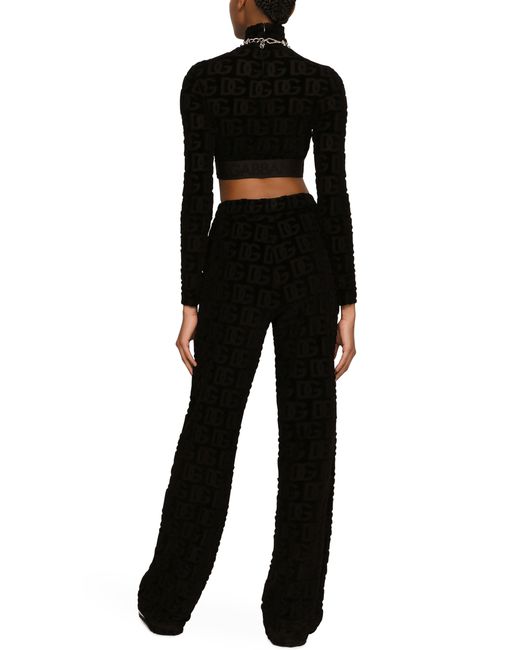 Pantalon évasé en jacquard avec logo DG Dolce & Gabbana en coloris Black