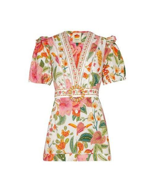 Farm Rio Multicolor Macaw Bloom Patterned Playsuit