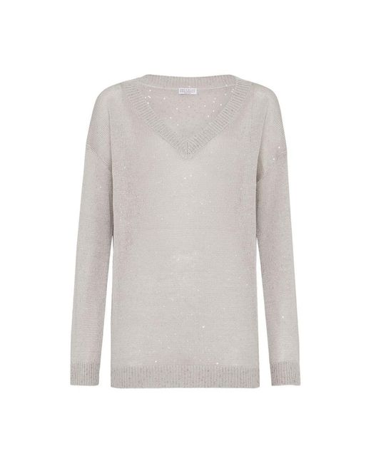 Brunello Cucinelli Gray Linen And Silk Sweater