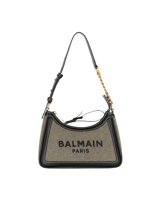 Balmain Gray B-Army Canvas Bag With Leather Inserts