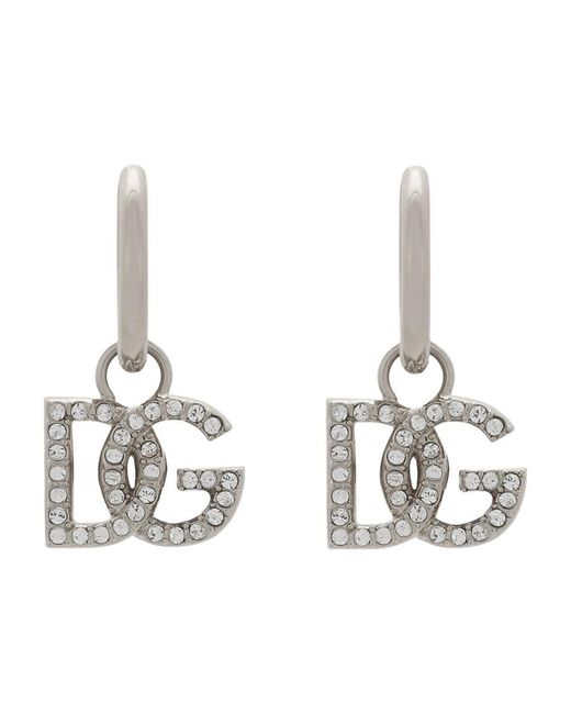 Dolce & Gabbana Black Creole Earrings With Logo Pendant