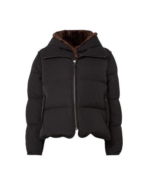 Yves Salomon Black Puffer Jacket With A Mink Fur Hood