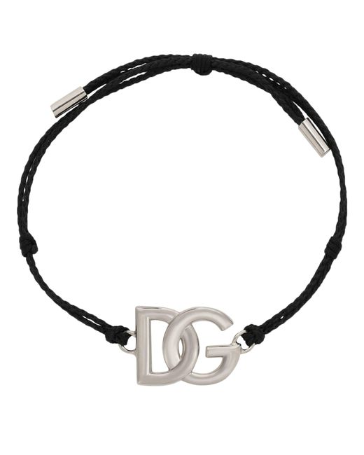 Dolce & Gabbana Black Cord Bracelet With Large Logo for men