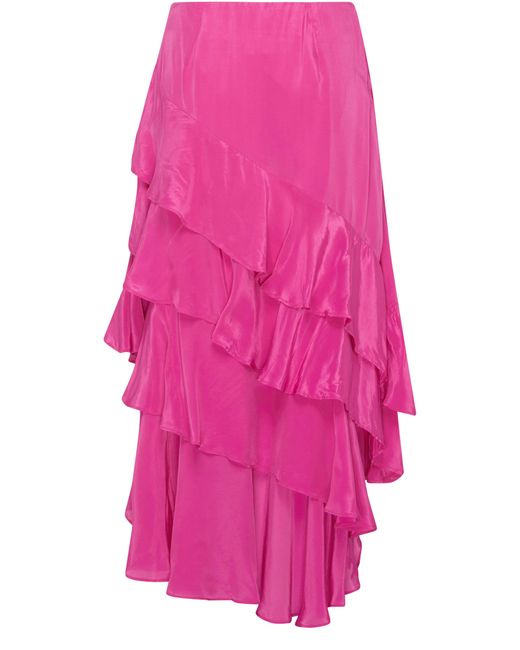 Farm Rio Pink Marrocaine Ruffle Midi Skirt