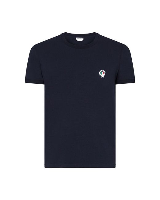 Dolce & Gabbana Blue Round-Neck Stretch Cotton T-Shirt for men