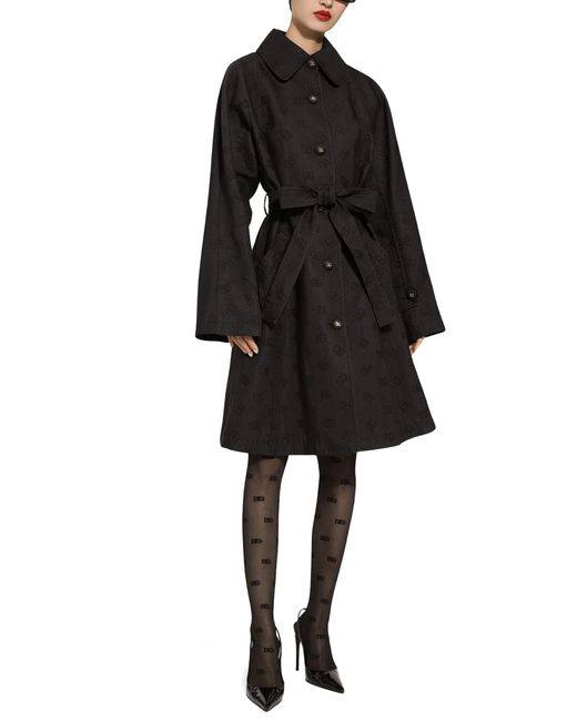 Dolce & Gabbana Black Quilted Jacquard Trench Coat With Dg Logo