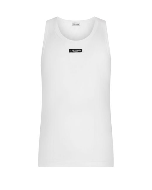 Two-way stretch cotton tank top with logo label Dolce & Gabbana pour homme en coloris White