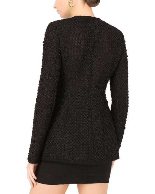 Dolce & Gabbana Black Einreihige Tweed-Jacke