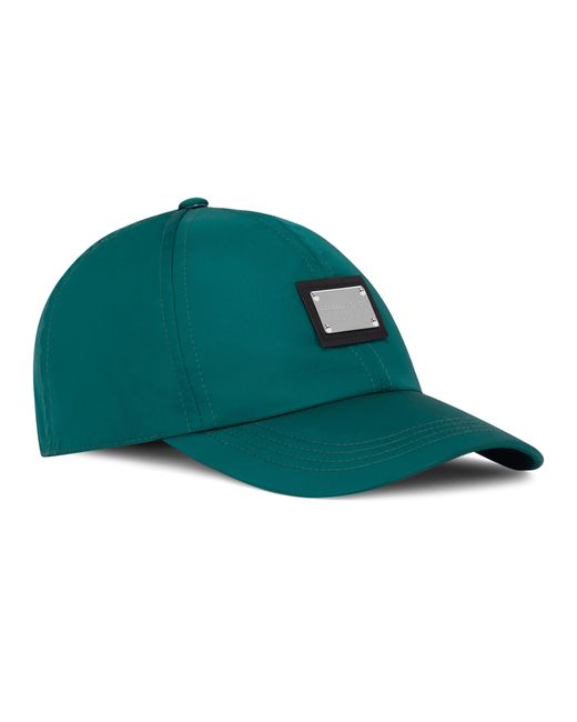 Dolce & Gabbana Green Nylon Baseball Cap With Branded Tag for men
