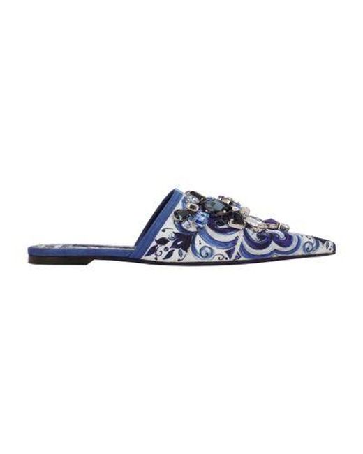 Dolce & Gabbana Blue Printed Brocade Mules