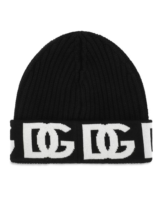 Dolce & Gabbana Black Cashmere Hat With Jacquard Dg Logo