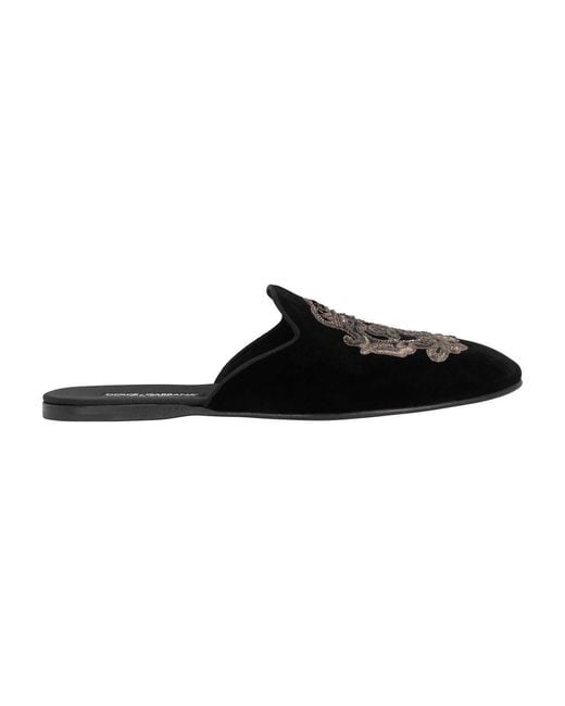 Dolce & Gabbana Black Velvet Slipper for men