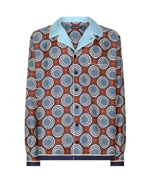 Dolce & Gabbana Blue Printed Silk Shirt for men