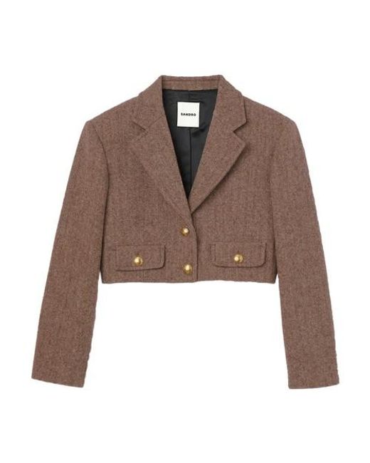 Sandro Brown Structured Cropped Jacket