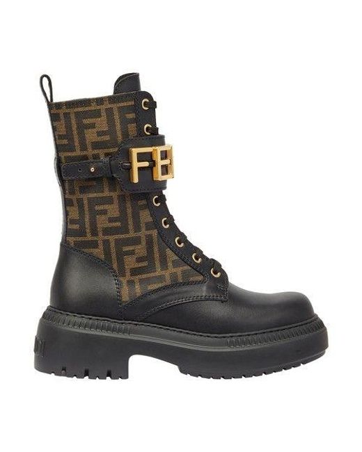 Fendi Brown Combat Boots Graphy