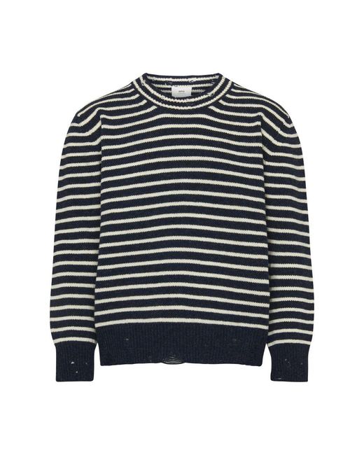 AMI Black Striped Crew Neck Sweater for men