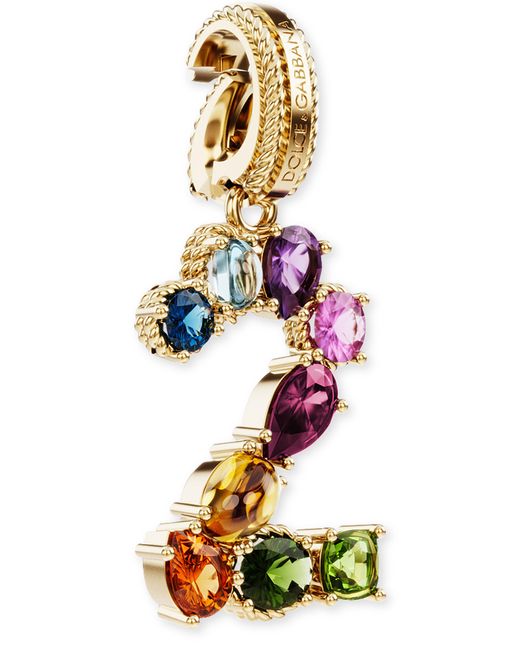 Dolce & Gabbana Metallic 18 Kt Yellow Gold Rainbow Pendant With Multicolor Finegemstones Representing Number 2