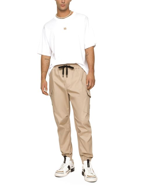 Dolce & Gabbana Natural Cotton Cargo Pants With Branded Tag for men