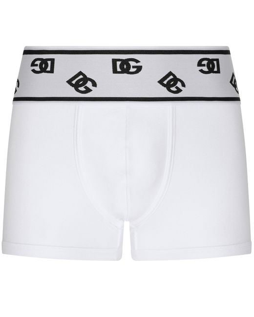 Dolce & Gabbana White Fine-rib Cotton Boxers With Dg Logo for men