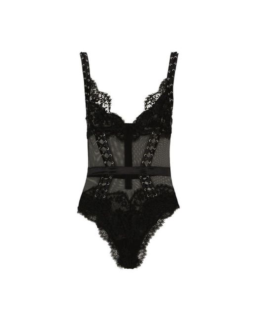 Dolce & Gabbana Black Lace And Tulle Bodysuit