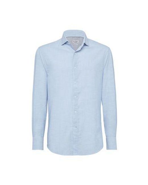 Brunello Cucinelli Blue Oxford Shirt for men