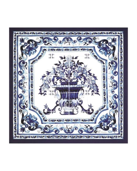 Dolce & Gabbana Blue Large Majolica-print Twill Scarf (140 X 140)