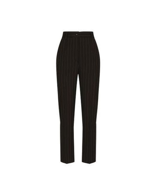 Dolce & Gabbana Black High-waisted Pinstripe Wool Pants