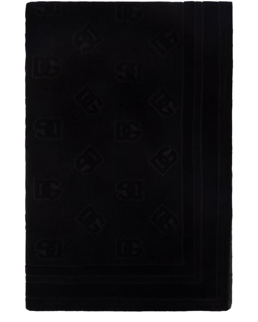 Dolce & Gabbana Black Cotton Jacquard Beach Towel With Dg Monogram for men
