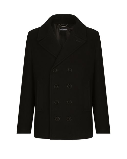 Dolce & Gabbana Black Double-breasted Wool Pea Coat With Branded Tag for men